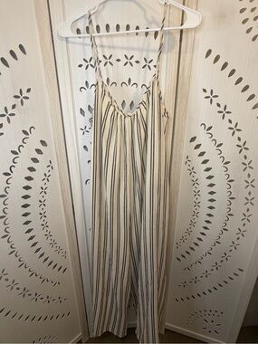 Striped Wide-Leg Jumpsuit in Cream and Navy